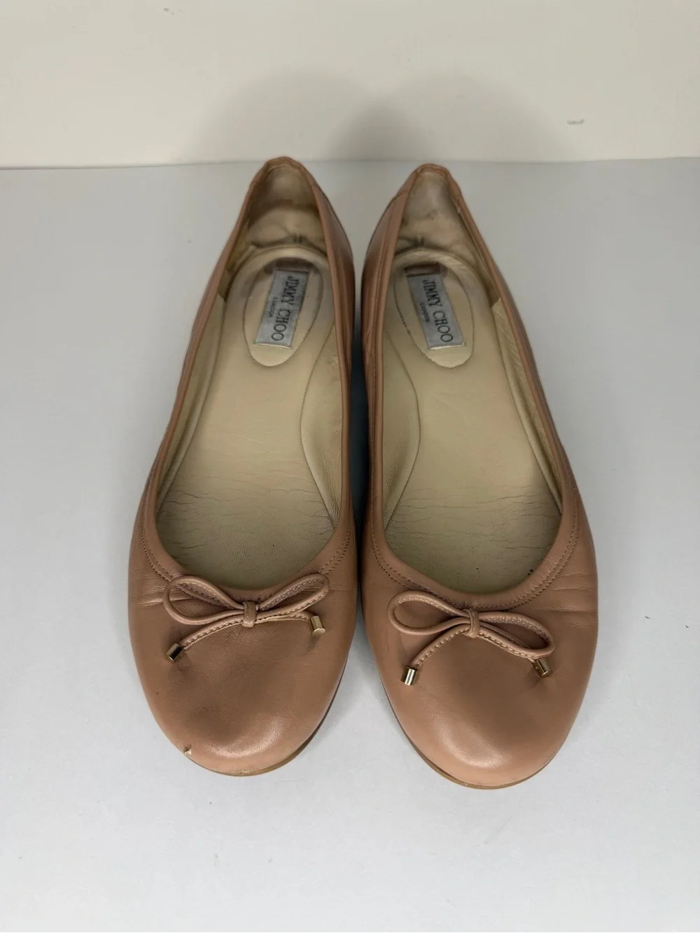 Jimmy Choo London Nude Beige Bow Ballet Flat Women’s Size 40 US 9 Made in Spain